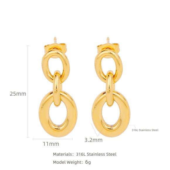 18K Gold Double Hoop Drop Earrings*Everyday Earrings*Waterproof and Tarnish Free - Picture 7 of 7